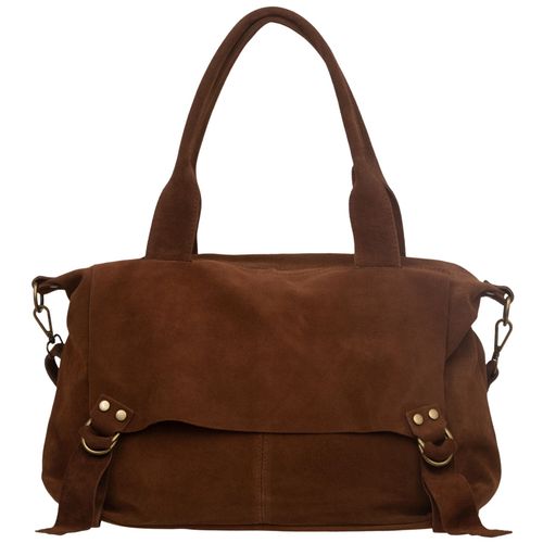 VERA PELLE torebka damska zamszowa shopper z klapą i paskiem V698 brązowa na Arena.pl