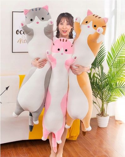 Długi Uroczy Kotek Kot Maskotka Poduszka Miękki Pluszak Dekoracja 130cm na Arena.pl