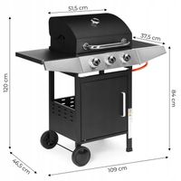 GRILL GAZOWY OGRODOWY 10.2 kW OGROMNY RUSZT 3 PALNIKOWY REDUKTOR TERMOMETR