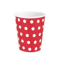 Kubeczki papierowe czerwone w białe kropki