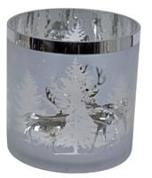 Świecznik szklany ze srebrnymi reniferami maxi