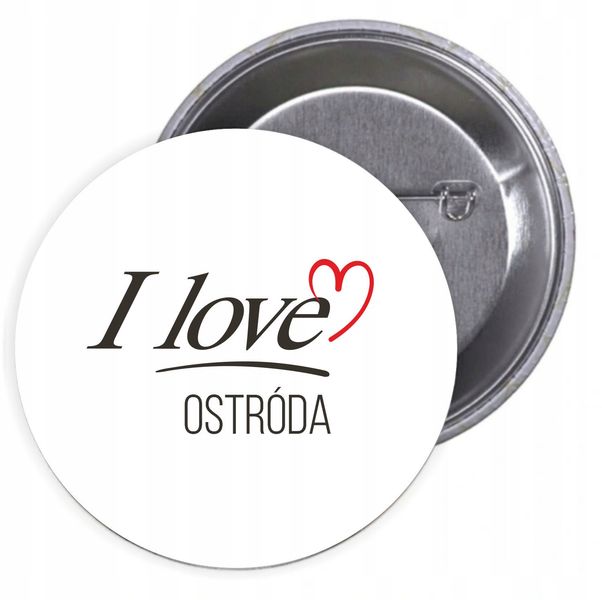Przypinki buttony I LOVE OSTRÓDA z grafiką zdjęcie 1