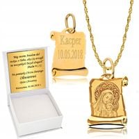 ZŁOTY MEDALIK ŁAŃCUSZEK 585 CHRZEST KOMUNIA GRAWER