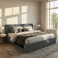 ŁÓŻKO TAPICEROWANE 140x200 ŁÓŻKO PODWÓJNE PREMIUM Z POJEMNIKIEM GRAFITOWE