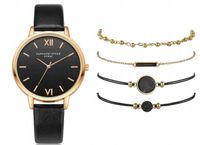 ZESTAW ZEGAREK BRANSOLETKI 5w1 CZARNY Klasyczny DAMSKI Elegancki dla