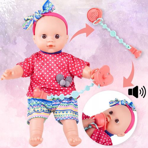 LALKA MIĘKKA INERAKTYWNA BOBAS NIEMOWLAK ZE SMOCZKIEM WYDAJE DŹWIĘKI 31 CM na Arena.pl