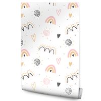 Tapeta Do Pokoju Dziecięcego Nowoczesny Wzór TĘCZE Serduszka Abstrakcja