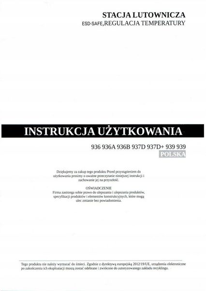 Stacja lutownicza grotowa kolbowa WEP 937D 60W chwytak smd od HOTAIR zdjęcie 4