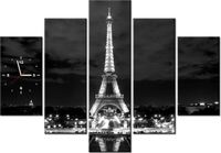 105CM 150CM ZEGAR 5 ELEM WIEŻA EIFFLA BLACKANDWHITE DRUK OBRAZ
