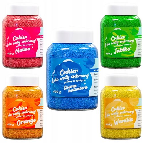 CUKIER KOLOROWY do waty cukrowej 5x400g smakowy MIX gratis 10szt na Arena.pl