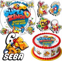 ZESTAW OPŁATEK NA TORT 20CM + 17 POSTACI - SUPER ZINGS + IMIĘ 15CM 18CM