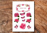 Wydruk cukrowy na tort A4 kwiaty róże motyle napis DIY