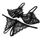 Otwarty Stanik ze Stringami, Sex Komplet Bielizna S/M (106) Czarny