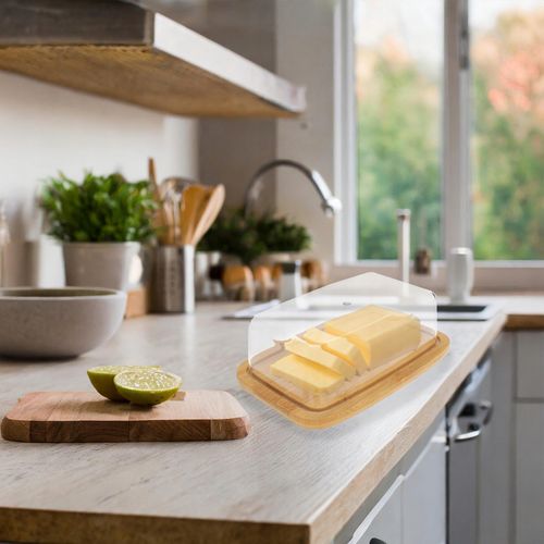 MASELNICZKA BAMBUSOWA Z PLASTIKOWĄ POKRYWĄ POJEMNIK DO PRZECHOWYWANIA MASŁA na Arena.pl