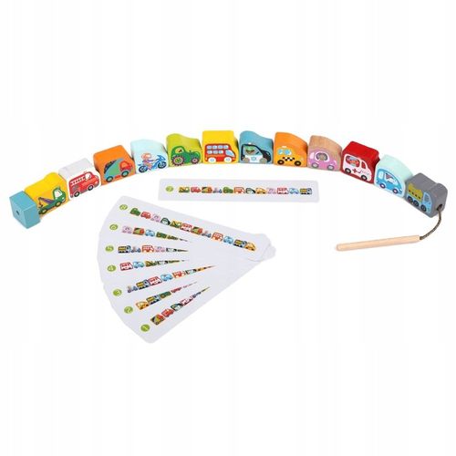 AUTKA NA SZNURKU SAMOCHODZIKI DREWNIANE NAWLEKANKA ZESTAW KOLOROWY na Arena.pl