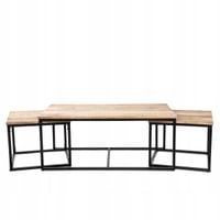 Zestaw stolików kawowych MAYA lite drewno mango + metal 110x60x45 cm/50x50x