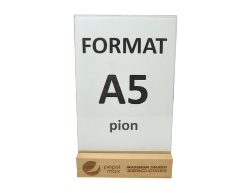 stojak na menu ulotkę plexi + drewniana podstawka z grawerem A5 10 szt na Arena.pl