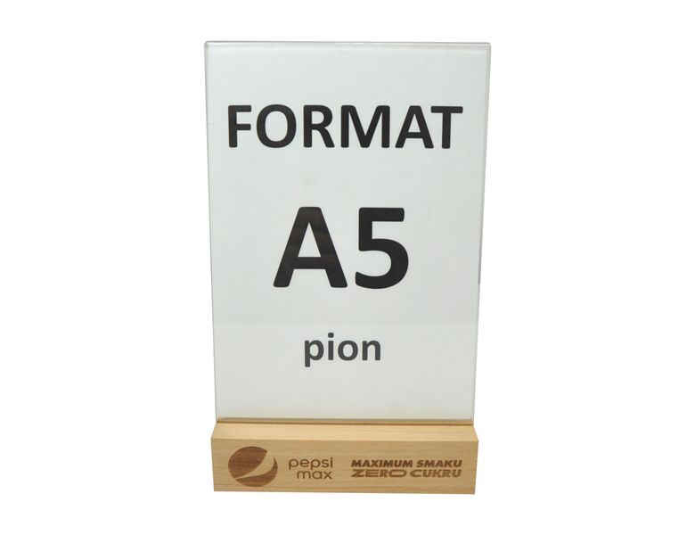 stojak na menu ulotkę plexi + drewniana podstawka z grawerem A5 10 szt zdjęcie 1