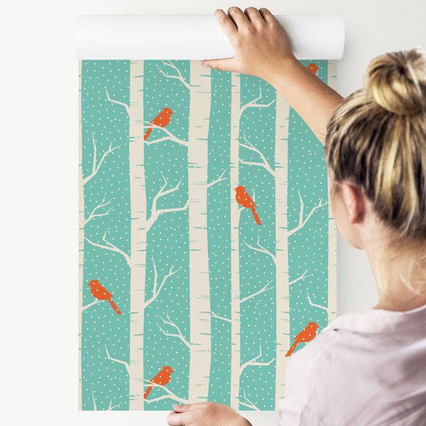 Tapeta Brzozy i Ptaki Zimą zdjęcie 4