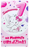 Zaproszenie na na roczek - ze słonikiem różowe - 10szt