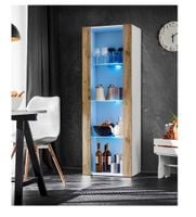 Witryna Stojaca Półka Salon Szafka Bialy/Wotan