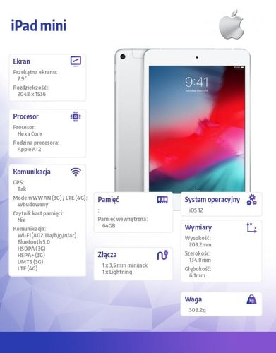 Apple iPad mini Wi-Fi + Cellular 64GB - Silver na Arena.pl