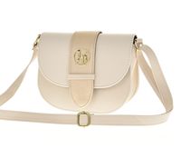 Laura Biaggi - mała torebka listonoszka jasny beż + złoty mat klapka P328