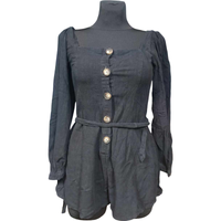 Lekki Czarny Kombinezon Damski z Krótkimi Spodenkami Wiskoza Len 38