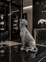 Figura srebrny Gepard/ Puma/ Lampart / Glamour 36x21x14 z kryształkami