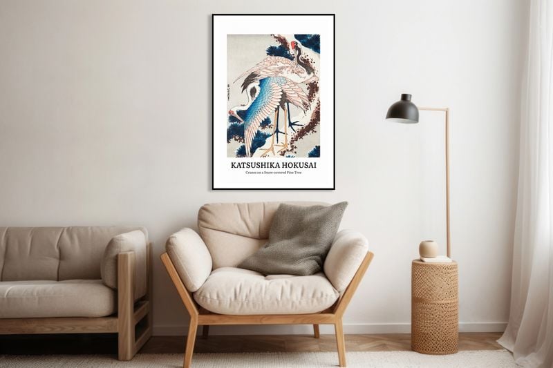 Plakat 60x80cm Design Cranes on a Snow, Hokusai Vintage do Salonu zdjęcie 8