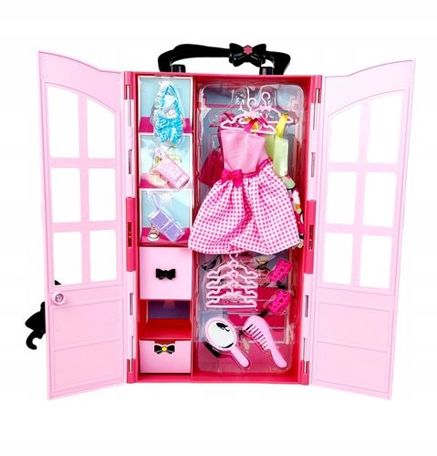 Szafa dla Lalek Garderoba dla Lalek Domek dla Lalek Akcesoria Lalka Różowa na Arena.pl