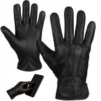 Rękawiczki skórzane męskie klasyczne DOTYKOWE z polarkiem miś