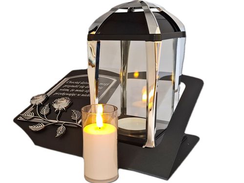 ZNICZ LAMPION NA GRÓB KPL SREBRO SKOS SENTENCJA+ ŚWIECA na Arena.pl