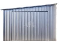 Garaż Blaszany 4,5x9m Brama Uchylna drzwi Srebrny Dach Spad w bok TS705