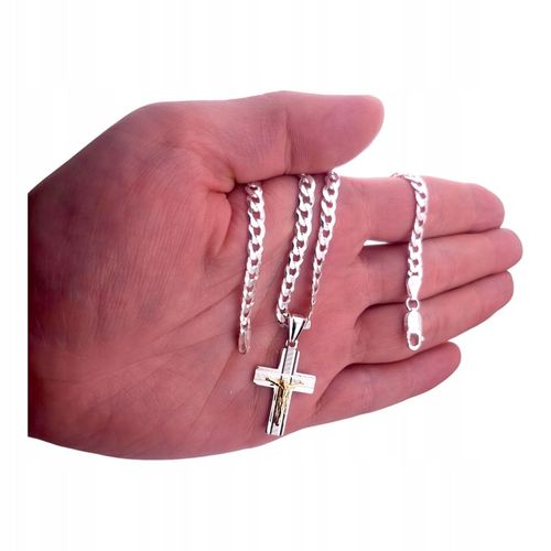 Srebrny Łańcuszek Męski 6mm 55cm Z Pięknym Diamentowanym Krzyżykiem Srebro na Arena.pl