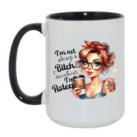 KUBEK "I'M NOT ALWAYS BITCH. SOMETIMES I'M ASLEEP" Wzór - Duży Biało-Czarny 450 ml