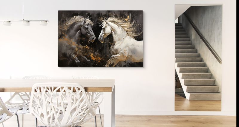 Obraz Canvas KONIE Zwierzęta Abstrakcja Elementy Złota 120cm x 80cm zdjęcie 3