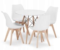 Zestaw okrągły stół 80 cm 4 białe krzesła z ekoskóry do kuchni jadalni