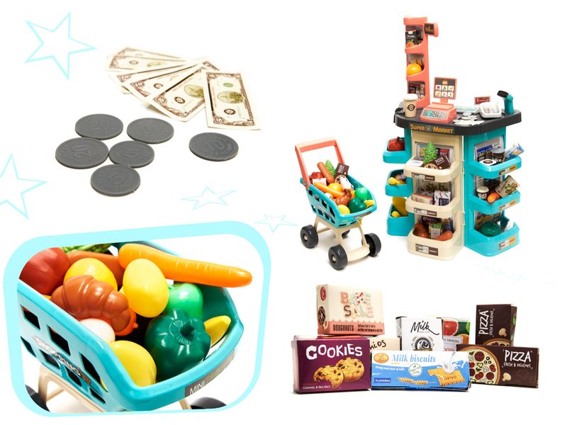 Supermarket sklep kasa fiskalna + wózek miętowy zdjęcie 10