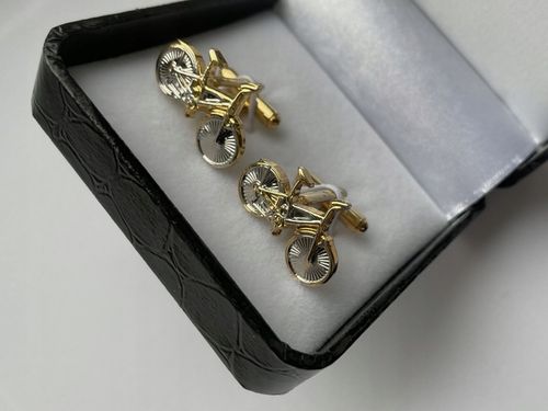 Spinki do mankietów EXC Srebrny Rower Pozłacany w Szkatułce Etui na Prezent na Arena.pl