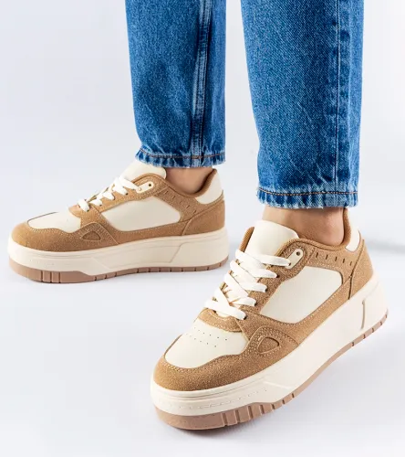 Beżowo-białe sneakersy na platformie Pomona 40 na Arena.pl