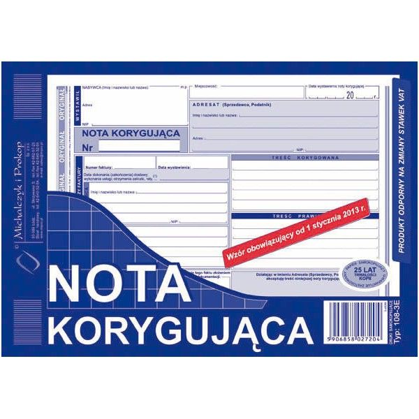 DRUK NOTA KORYGUJĄCA A5 108-3E zdjęcie 1