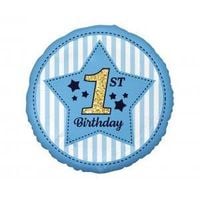 balon foliowy 1st birthday, niebieski, 18"