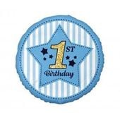 balon foliowy 1st birthday, niebieski, 18"