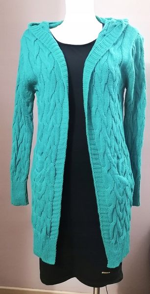 Kardigan warkocz kaptur kieszenie r.uni ZIELONY zdjęcie 1