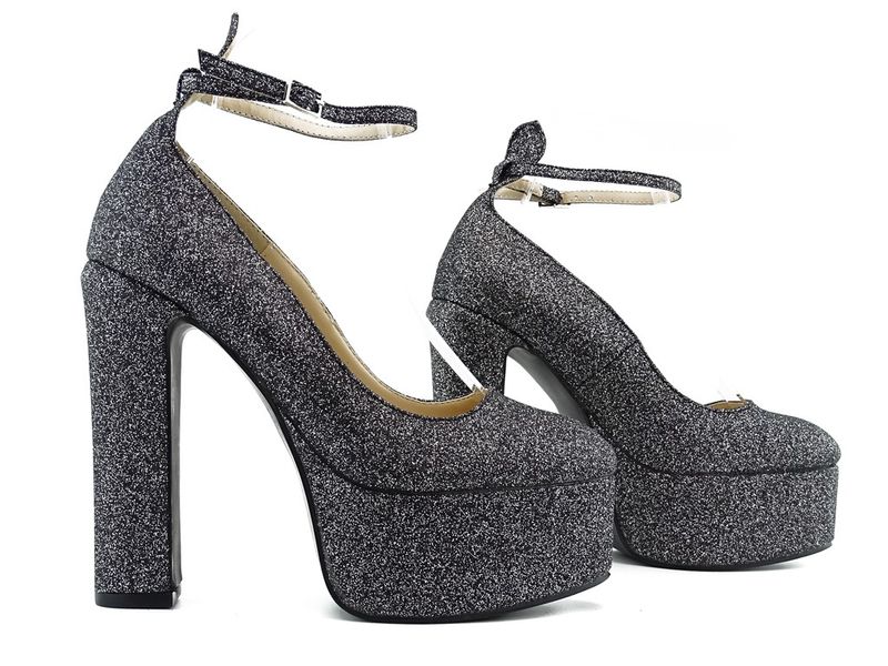 Czarne brokatowe półbuty na platformie 40 zdjęcie 3