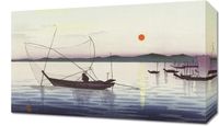 Obraz 50x30cm Boats and Setting Sun, Koson Japoński Vintage do Salonu