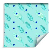 Tapeta w Rolce Turkusowe Pawie Pióra i Liście Dekoracja