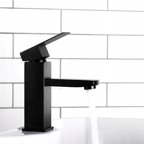 Bateria stojąca umywalkowa kran do umywalki zlewu czarna matowa niska na Arena.pl