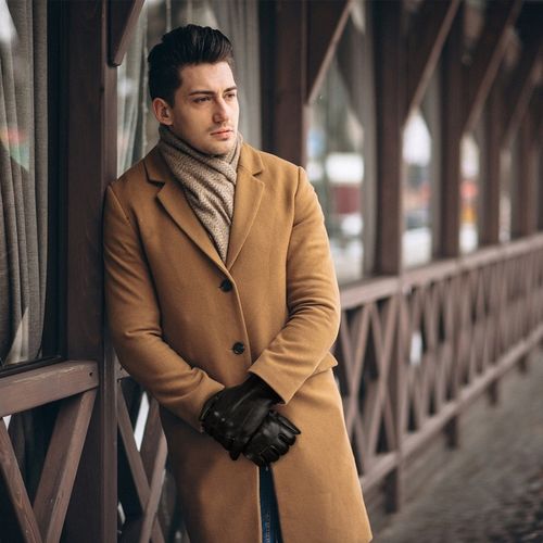 Rękawiczki skórzane męskie klasyczne DOTYKOWE z polarkiem miś na Arena.pl